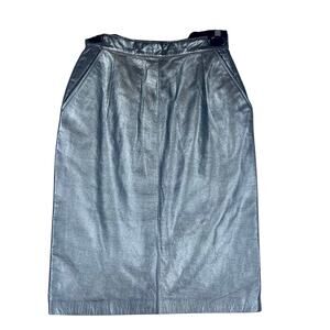 Toffs Womens Vintage Leather Pencil Skirt Silver Back Slit Zipper Size 6 Lined